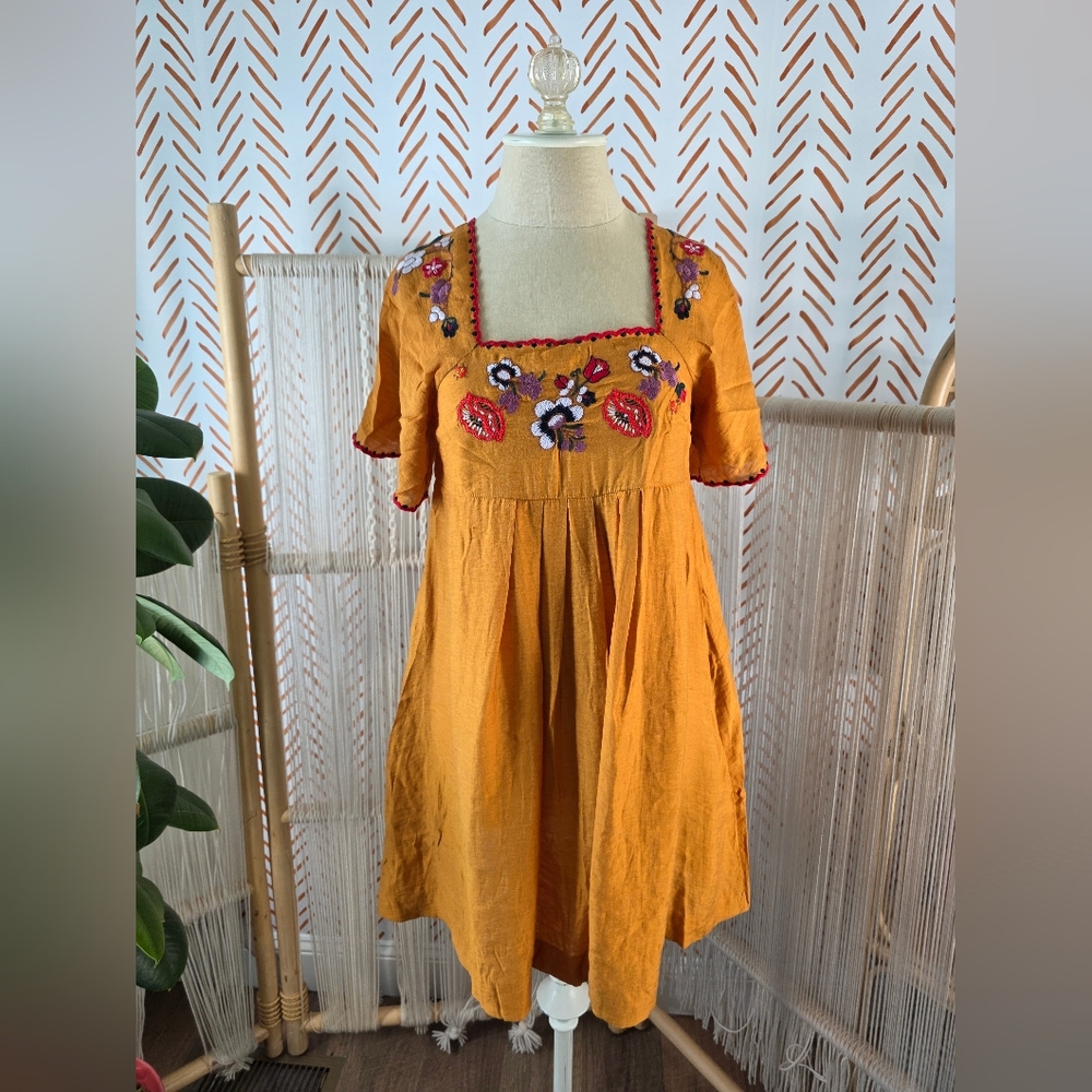 Embroidered Mustard Dress
